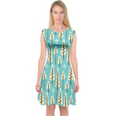 Vector-white-cartoon-trees-pattern Capsleeve Midi Dress