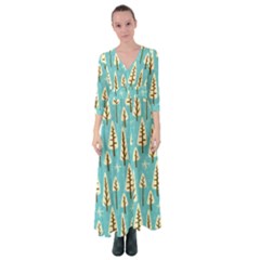 Vector-white-cartoon-trees-pattern Button Up Maxi Dress
