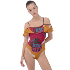 Abstract Backgroundgraphic Wallpaper Frill Detail One Piece Swimsuit