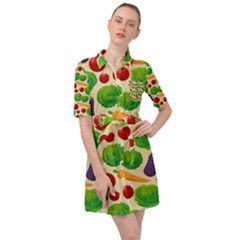 Food Illustration Pattern Texture Belted Shirt Dress by Ravend