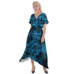 Network Circuit Board Trace Cross Front Sharkbite Hem Maxi Dress