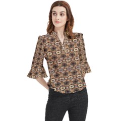 Abstract Sunflower Loose Horn Sleeve Chiffon Blouse