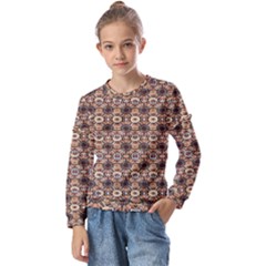 Abstract Sunflower Kids  Long Sleeve Tee With Frill 