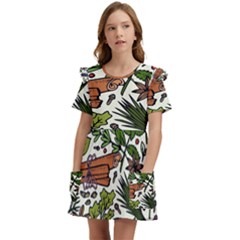 Background-033 Kids  Frilly Sleeves Pocket Dress