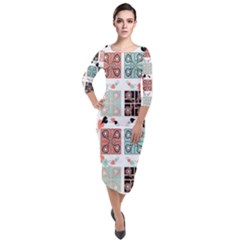 Mint Quarter Sleeve Midi Velour Bodycon Dress