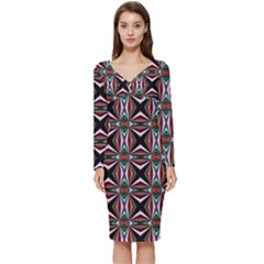 Plot Long Sleeve V-neck Bodycon Dress 