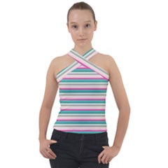 Stripes Cross Neck Velour Top