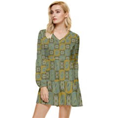 Batik-tradisional-01 Tiered Long Sleeve Mini Dress