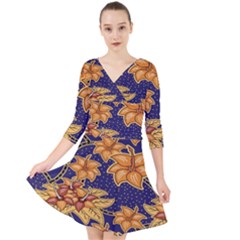 Seamless-pattern Floral Batik-vector Quarter Sleeve Front Wrap Dress