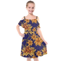 Seamless-pattern Floral Batik-vector Kids  Cut Out Shoulders Chiffon Dress