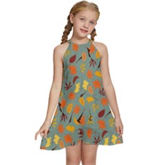 Thanksgiving-001 Kids  Halter Collar Waist Tie Chiffon Dress