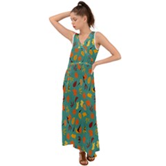 Thanksgiving-003 V-neck Chiffon Maxi Dress