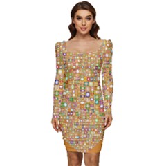 Calendar -1 Women Long Sleeve Ruched Stretch Jersey Dress