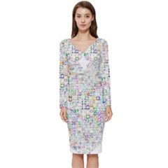 Calendar Long Sleeve V-neck Bodycon Dress 