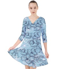 Flowers-25 Quarter Sleeve Front Wrap Dress
