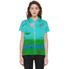 Frog Log Stream River Wallpaper Short Sleeve Pocket Shirt