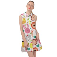 Cute Animals Cartoon Seamless Background Sleeveless Shirt Dress by danenraven
