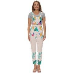 Border Leaves Design Frame Women s Pinafore Overalls Jumpsuit