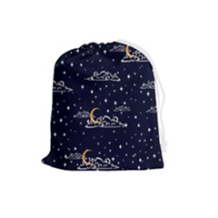 Hand Drawn Scratch Style Night Sky With Moon Cloud Space Among Stars Seamless Pattern Vector Design Drawstring Pouch (large)