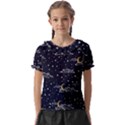 Hand Drawn Scratch Style Night Sky With Moon Cloud Space Among Stars Seamless Pattern Vector Design Kids  Frill Chiffon Blouse View1