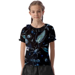 Colorful Abstract Pattern Consisting Glowing Lights Luminescent Images Marine Plankton Dark Kids  Frill Chiffon Blouse