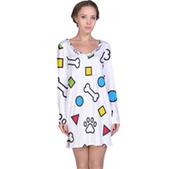 Dog Paw Seamless Pattern Footprint Bone Long Sleeve Nightdress