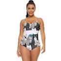 Cute Cat Hand Drawn Cartoon Style Retro Full Coverage Swimsuit View1
