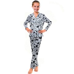 Seamless-pattern-with-black-white-doodle-dogs Kid s Satin Long Sleeve Pajamas Set