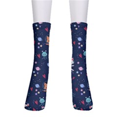Cute-astronaut-cat-with-star-galaxy-elements-seamless-pattern Crew Socks