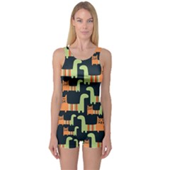 Seamless-pattern-with-cats One Piece Boyleg Swimsuit