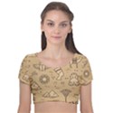Egyptian-seamless-pattern-symbols-landmarks-signs-egypt Velvet Short Sleeve Crop Top  View1