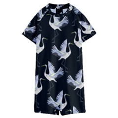 Crane-pattern Kids  Boyleg Half Suit Swimwear