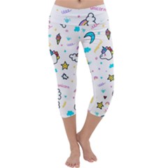 Unicorns-rainbows-seamless-pattern Capri Yoga Leggings