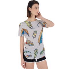 Vector-boho-doodle-feathers-seamless-pattern-illustration Perpetual Short Sleeve T-shirt