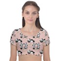 Pandas Pattern Panda Bear Velvet Short Sleeve Crop Top  View1