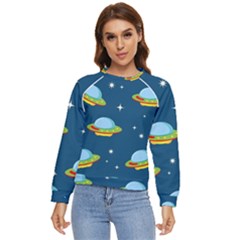 Seamless Pattern Ufo With Star Space Galaxy Background Women s Long Sleeve Raglan Tee