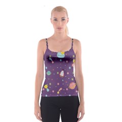 Space Travels Seamless Pattern Vector Cartoon Spaghetti Strap Top