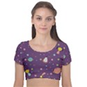 Space Travels Seamless Pattern Vector Cartoon Velvet Short Sleeve Crop Top  View1