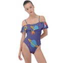 Space Seamless Pattern Frill Detail One Piece Swimsuit View1