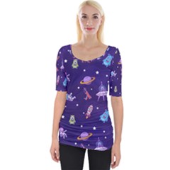 Space Seamless Pattern Wide Neckline Tee