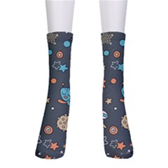 Rocketship Astronaut Space Seamless Pattern Crew Socks