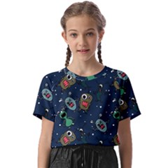 Monster Alien Pattern Seamless Background Kids  Basic Tee