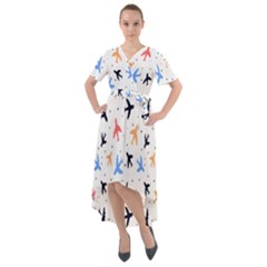 Sky Birds - Airplanes Front Wrap High Low Dress by ConteMonfrey