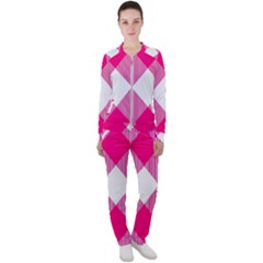 Pink And White Diagonal Plaids Casual Jacket And Pants Set