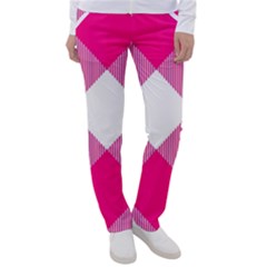 Pink And White Diagonal Plaids Women s Casual Pants