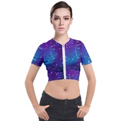 Realistic Night Sky With Constellation Short Sleeve Cropped Jacket