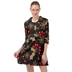 Christmas Pattern With Snowflakes-berries Mini Skater Shirt Dress by Wegoenart