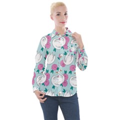 Classy Swan Pattern Women s Long Sleeve Pocket Shirt