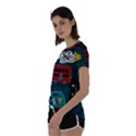 Seamless-pattern-hand-drawn-with-vehicles-buildings-road Short Sleeve Foldover Tee View2