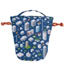 Isometric-seamless-pattern-megapolis Drawstring Bucket Bag View1